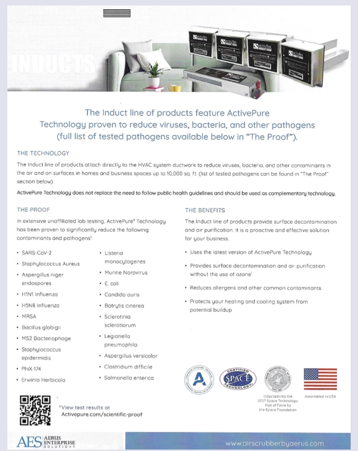 ActivePure Induct HVAC air purification product information sheet